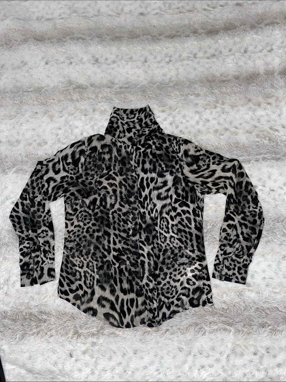 MICHAEL Michael Kors Black & Gray Leopard Print Turtleneck Top